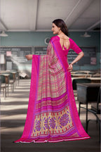 Pink Crepe Workplace Uniform Saree - FeministaCrepe