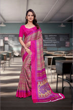 Pink Crepe Workplace Uniform Saree - FeministaCrepe