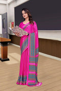 Pink Crepe Professional Teacher Saree - FeministaCrepe