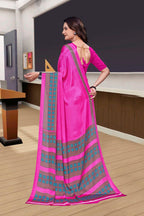 Pink Crepe Professional Teacher Saree - FeministaCrepe