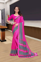 Pink Crepe Professional Teacher Saree - FeministaCrepe