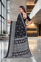 Black Crepe Professional Teacher Saree - FeministaCrepe