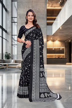 Black Crepe Professional Teacher Saree - FeministaCrepe