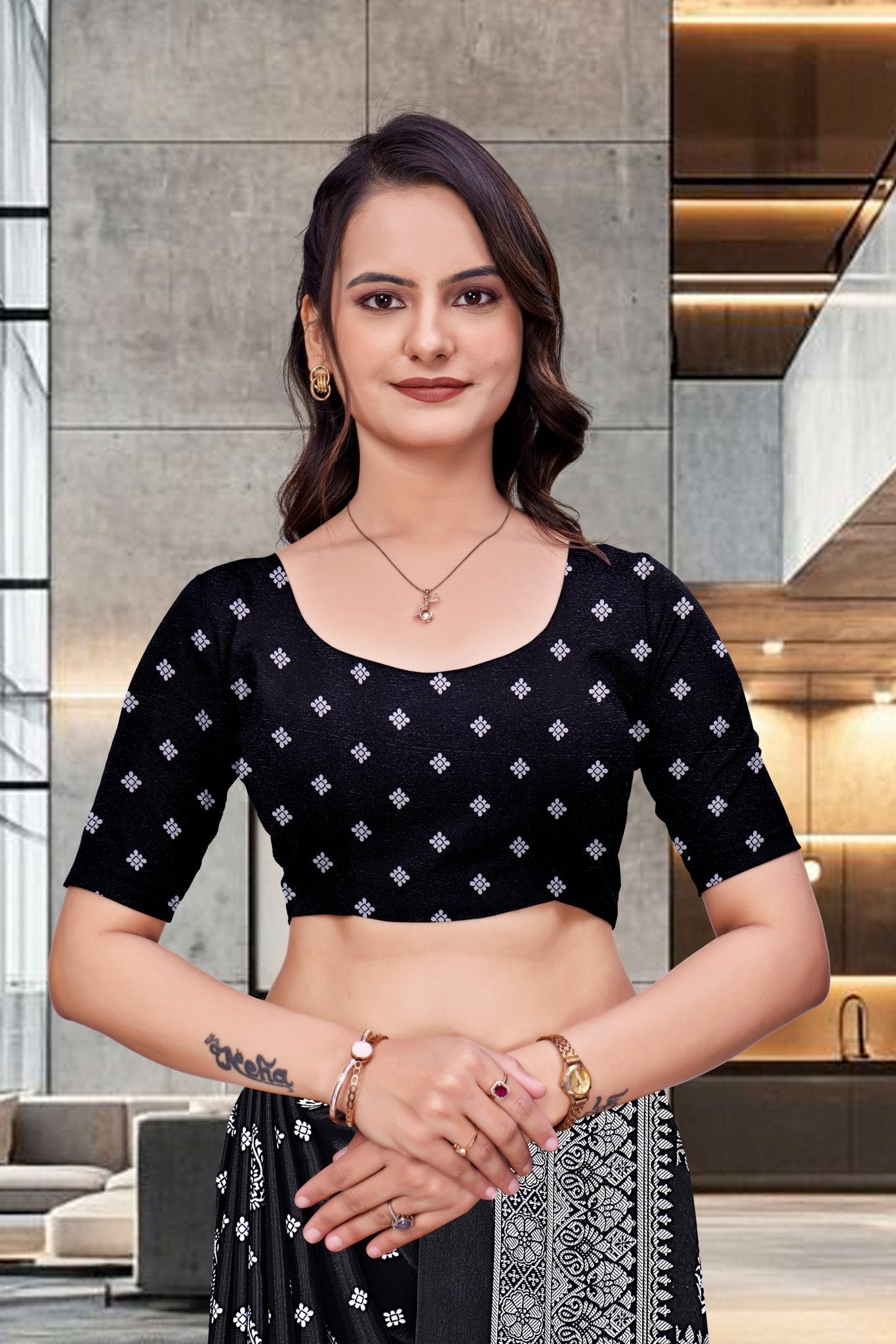 Black Crepe Professional Teacher Saree - FeministaCrepe