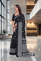 Black Crepe Professional Teacher Saree - FeministaCrepe