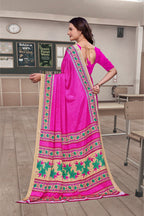 Pink Crepe Professional Teacher Saree - FeministaCrepe