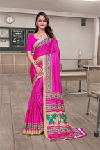 Pink Crepe Professional Teacher Saree - FeministaCrepe