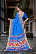 Blue Crepe Professional Office Saree - FeministaCrepe