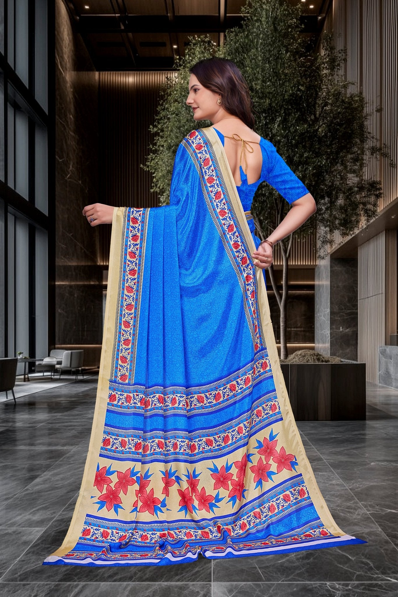 Blue Crepe Professional Office Saree - FeministaCrepe