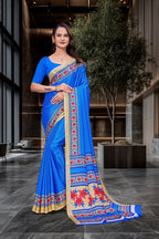 Blue Crepe Professional Office Saree - FeministaCrepe
