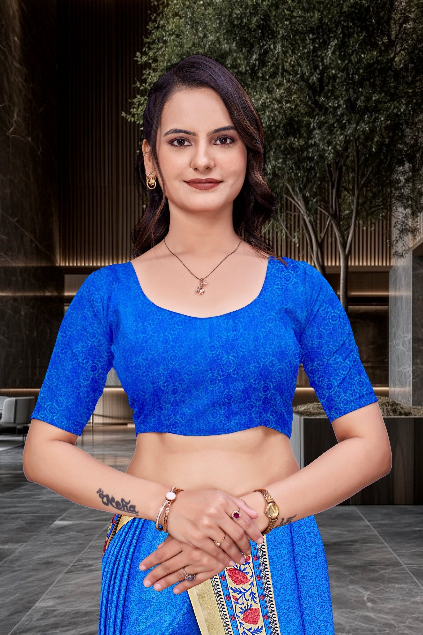 Blue Crepe Professional Office Saree - FeministaCrepe