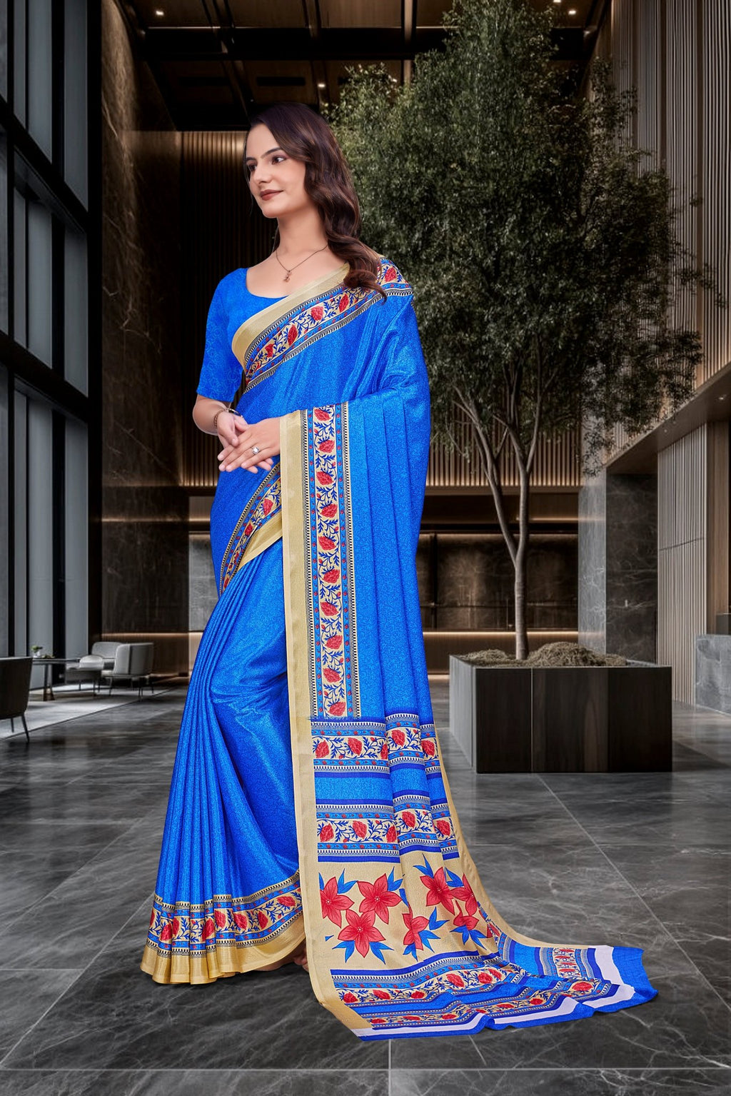 Blue Crepe Professional Office Saree - FeministaCrepe