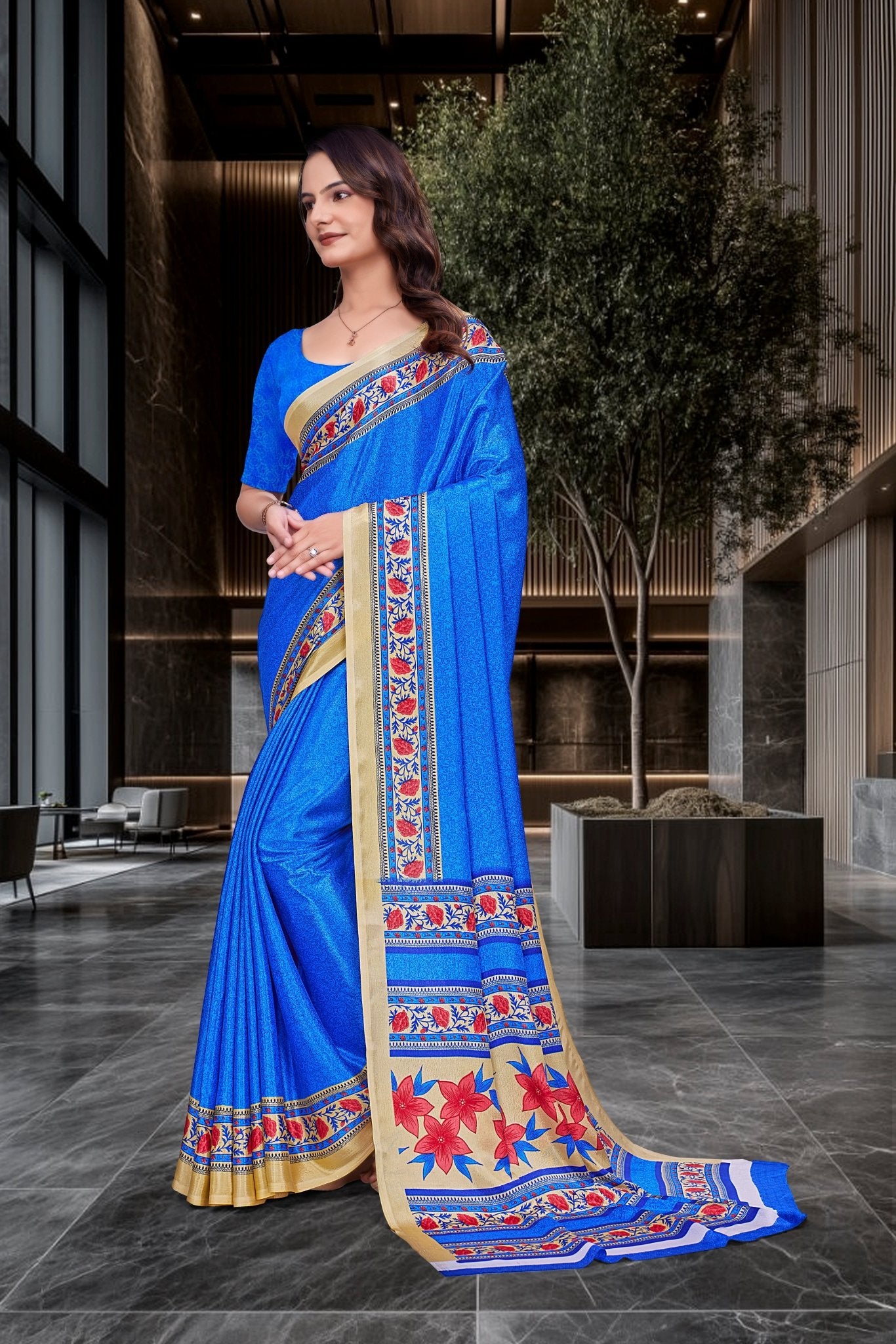 Blue Crepe Professional Office Saree - FeministaCrepe