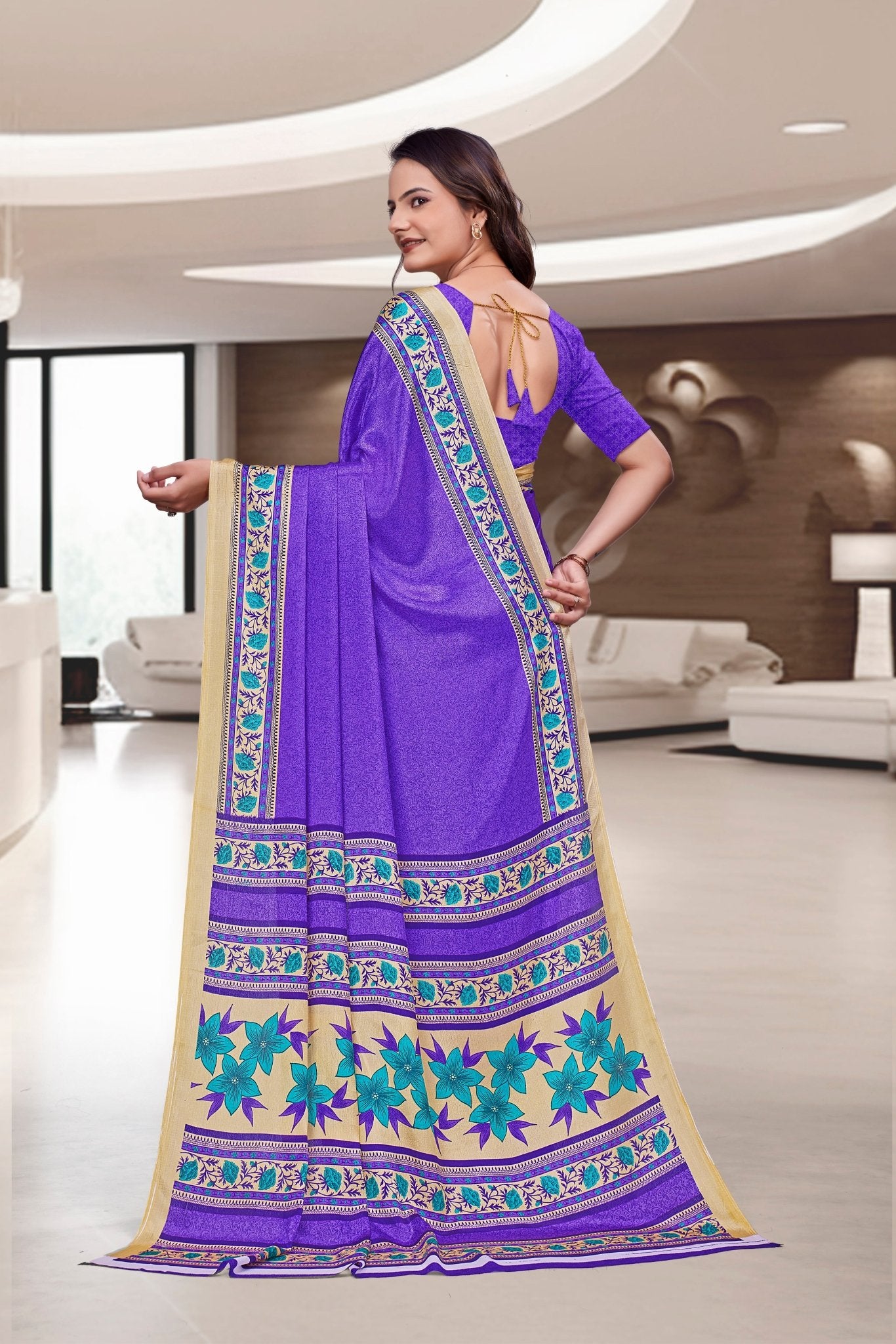 Purple Crepe Professional Office Saree - FeministaCrepe