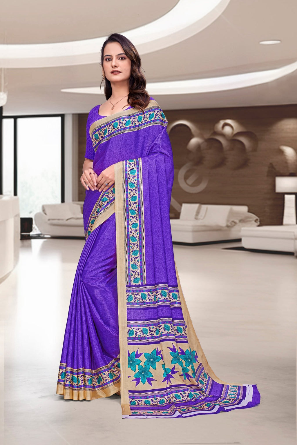 Purple Crepe Professional Office Saree - FeministaCrepe