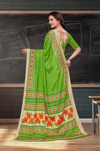 Green Crepe Reception Staff Uniform Saree - FeministaCrepe