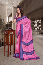 Pink Crepe Workplace Uniform Saree - FeministaCrepe