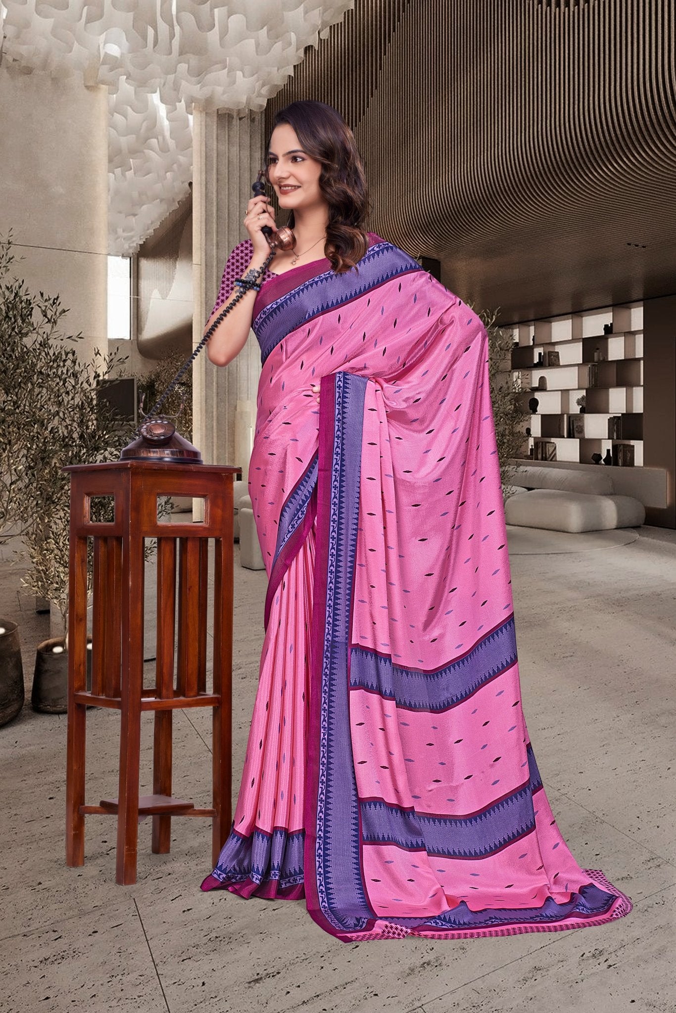 Pink Crepe Workplace Uniform Saree - FeministaCrepe