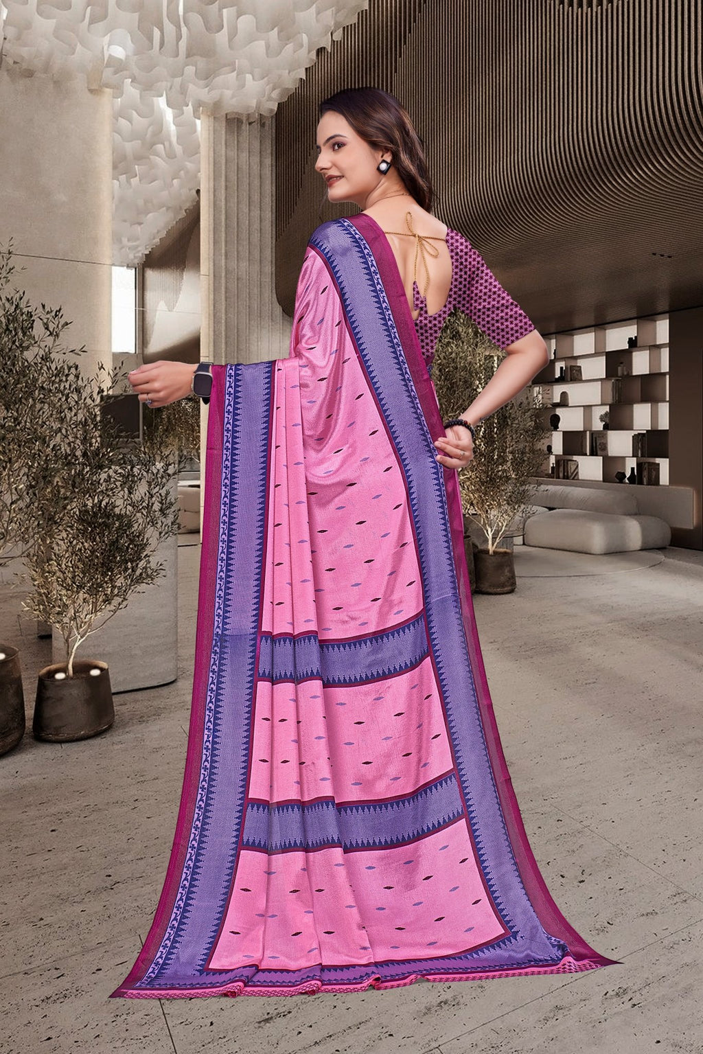 Pink Crepe Workplace Uniform Saree - FeministaCrepe