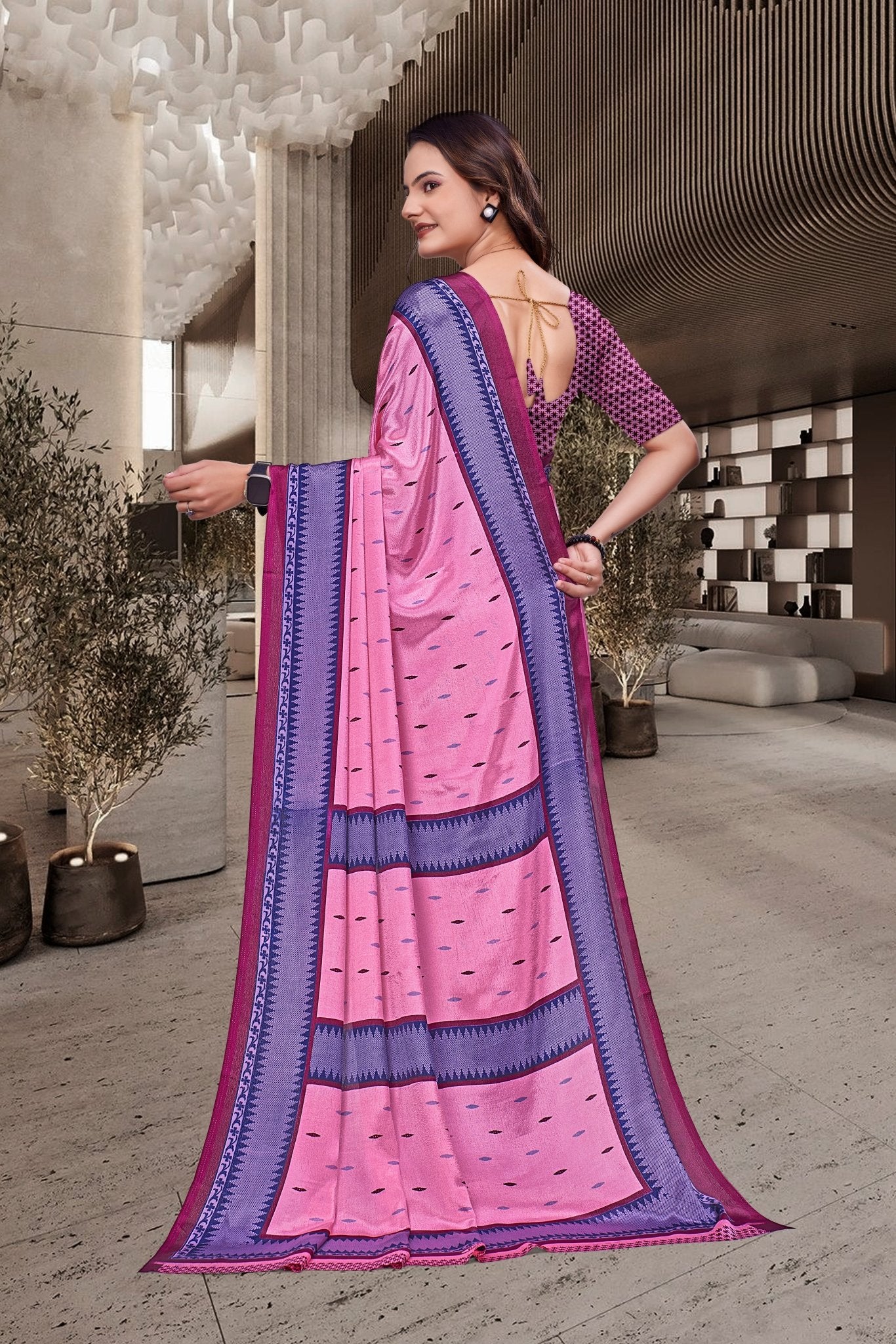 Pink Crepe Workplace Uniform Saree - FeministaCrepe