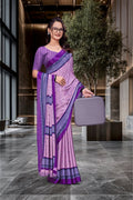 Purple Crepe Teacher Edition Uniform Saree - FeministaCrepe