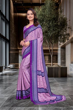 Purple Crepe Teacher Edition Uniform Saree - FeministaCrepe