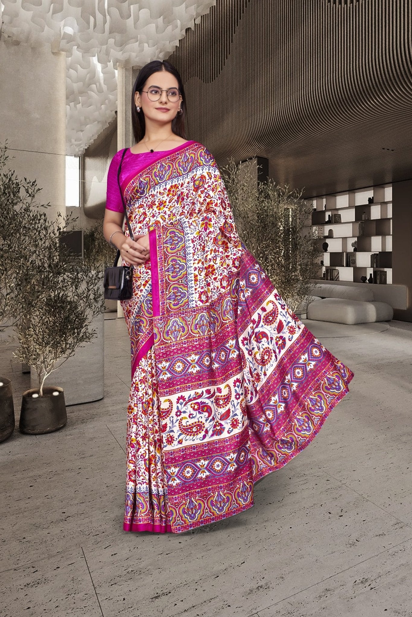 Pink Cotton Silk Work Wear Uniform Saree - FeministaCotton Silk