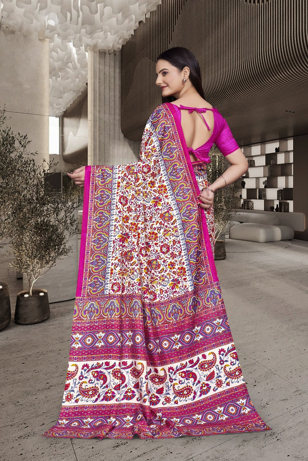 Pink Cotton Silk Work Wear Uniform Saree - FeministaCotton Silk