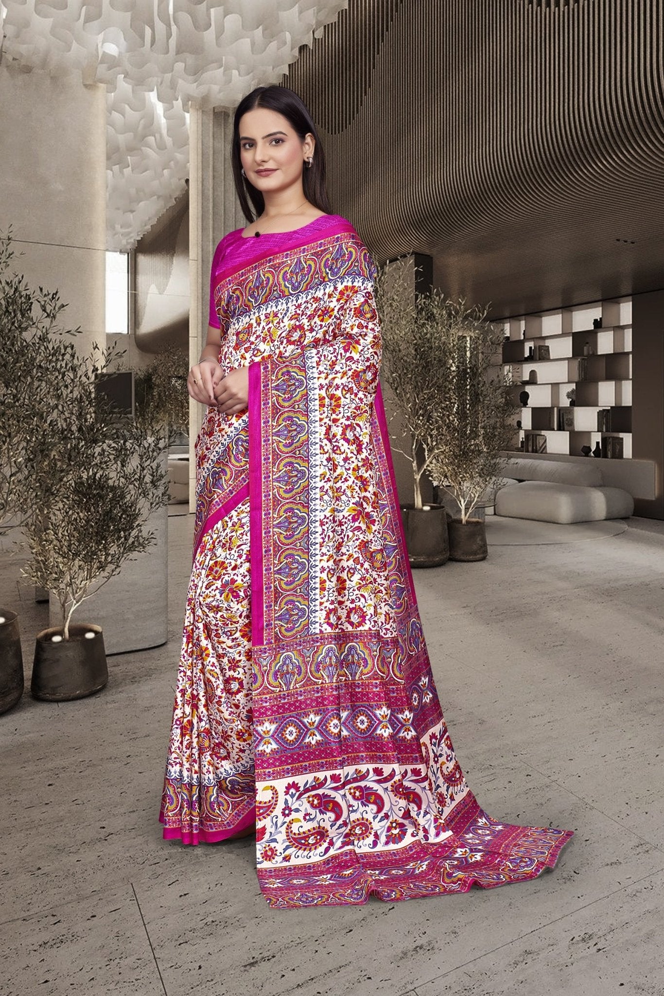 Pink Cotton Silk Work Wear Uniform Saree - FeministaCotton Silk