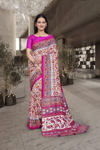 Pink Cotton Silk Work Wear Uniform Saree - FeministaCotton Silk