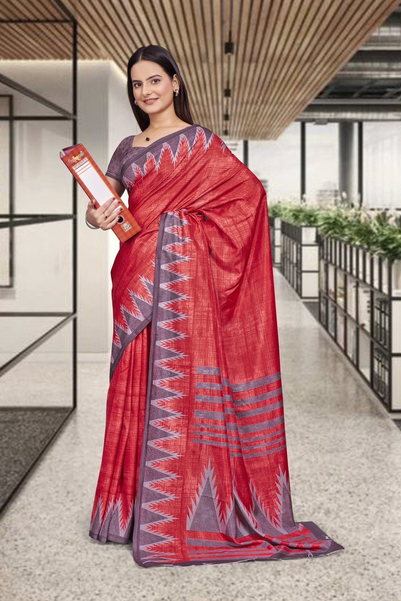 Red Cotton Silk Professional Saree for Educators - FeministaCotton Silk