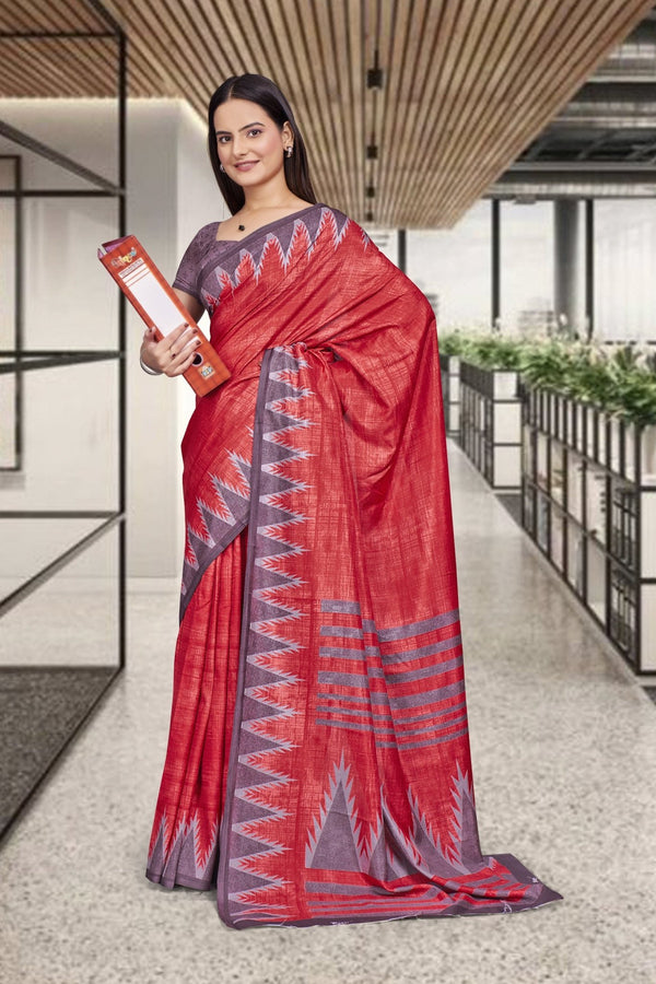 Red Cotton Silk Professional Saree for Educators - FeministaCotton Silk