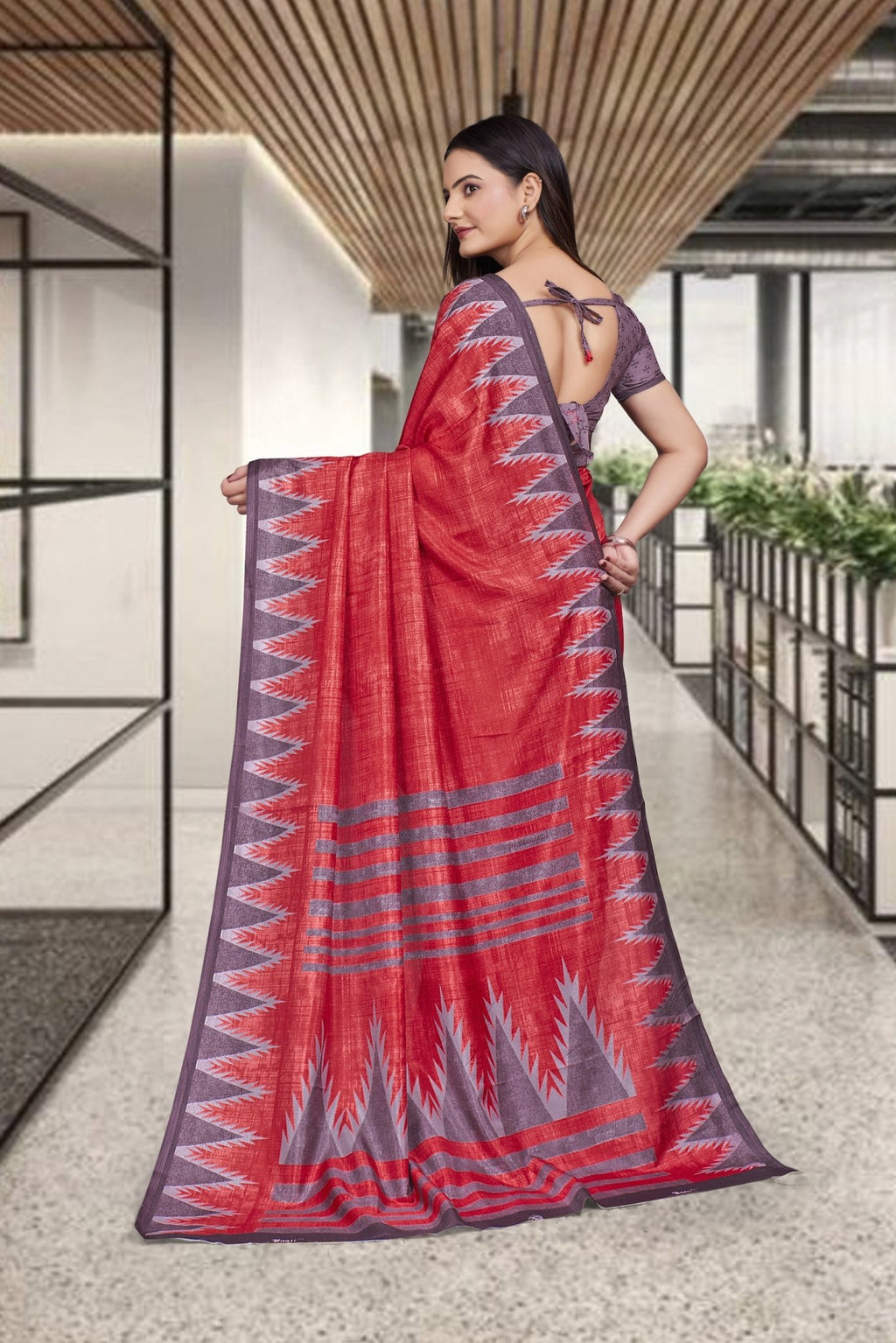 Red Cotton Silk Professional Saree for Educators - FeministaCotton Silk