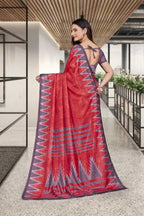Red Cotton Silk Professional Saree for Educators - FeministaCotton Silk