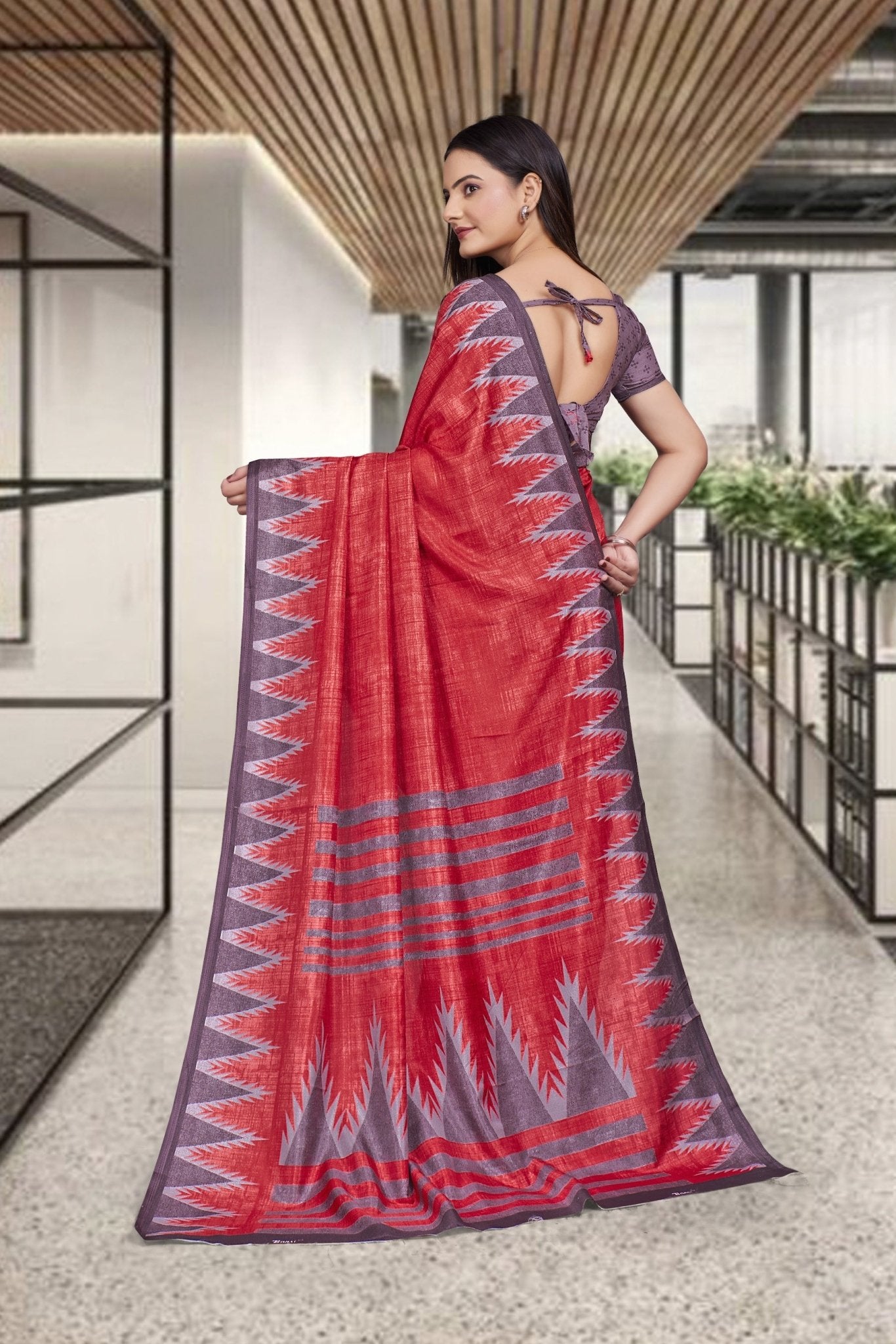 Red Cotton Silk Professional Saree for Educators - FeministaCotton Silk