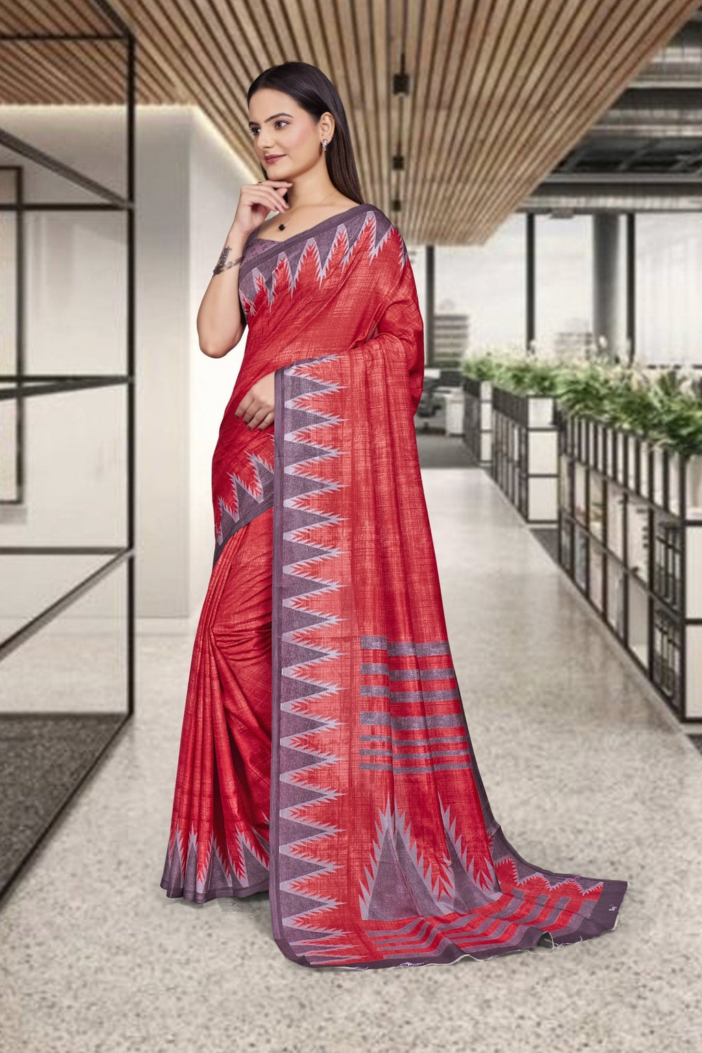 Red Cotton Silk Professional Saree for Educators - FeministaCotton Silk