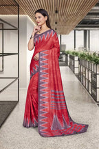 Red Cotton Silk Professional Saree for Educators - FeministaCotton Silk