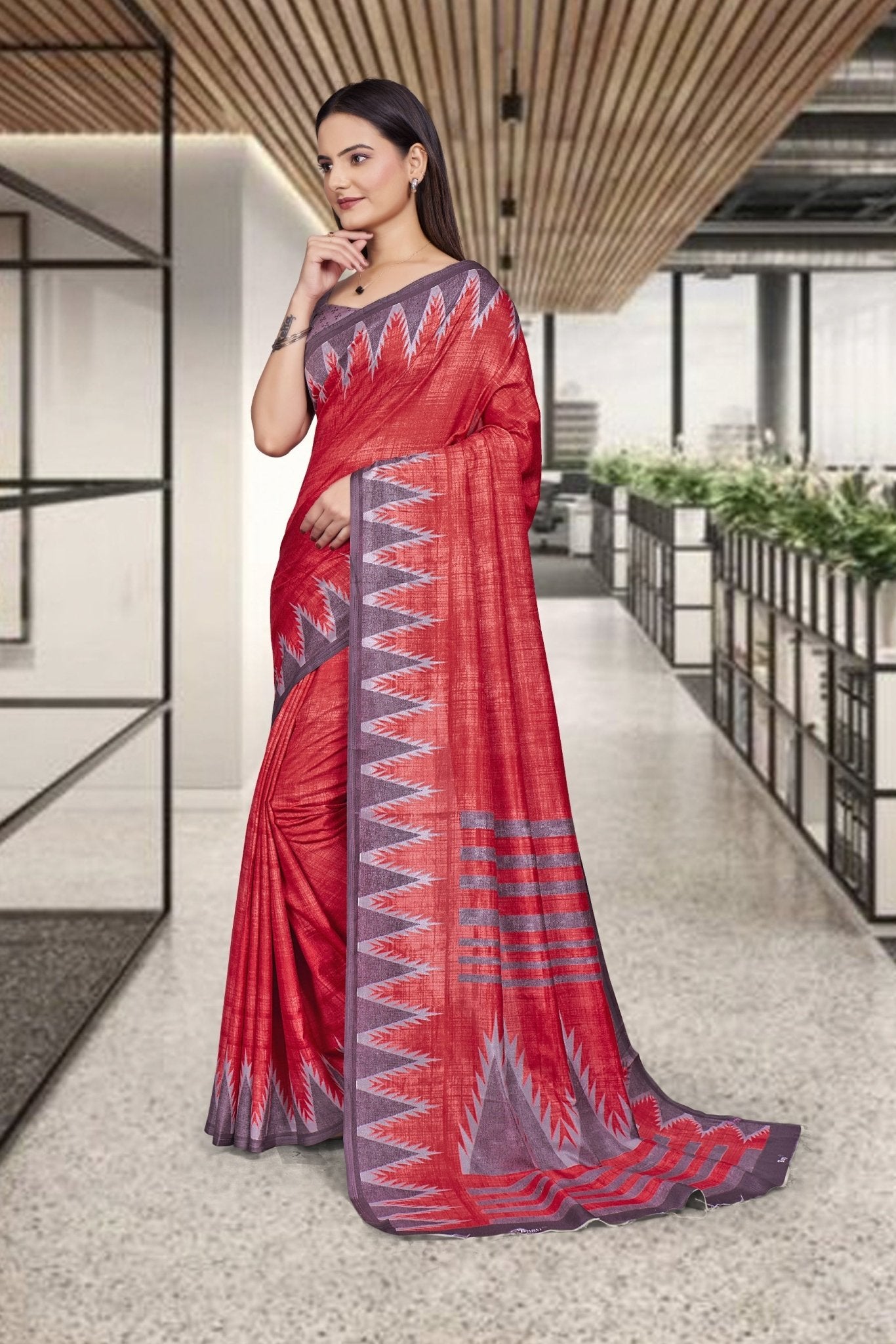Red Cotton Silk Professional Saree for Educators - FeministaCotton Silk