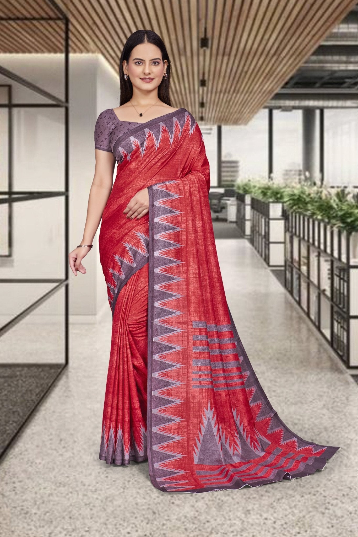 Red Cotton Silk Professional Saree for Educators - FeministaCotton Silk