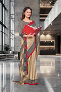 Cream Cotton Silk Teacher Edition Uniform Saree - FeministaCotton Silk