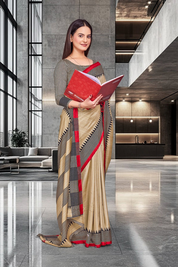 Cream Cotton Silk Teacher Edition Uniform Saree - FeministaCotton Silk