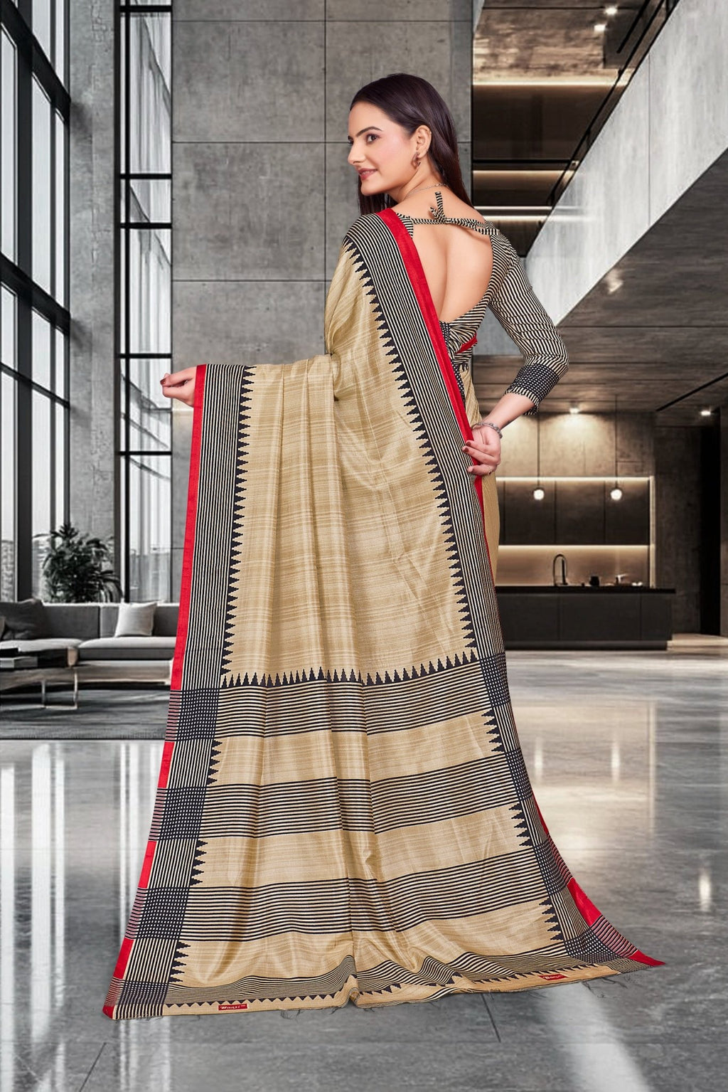 Cream Cotton Silk Teacher Edition Uniform Saree - FeministaCotton Silk