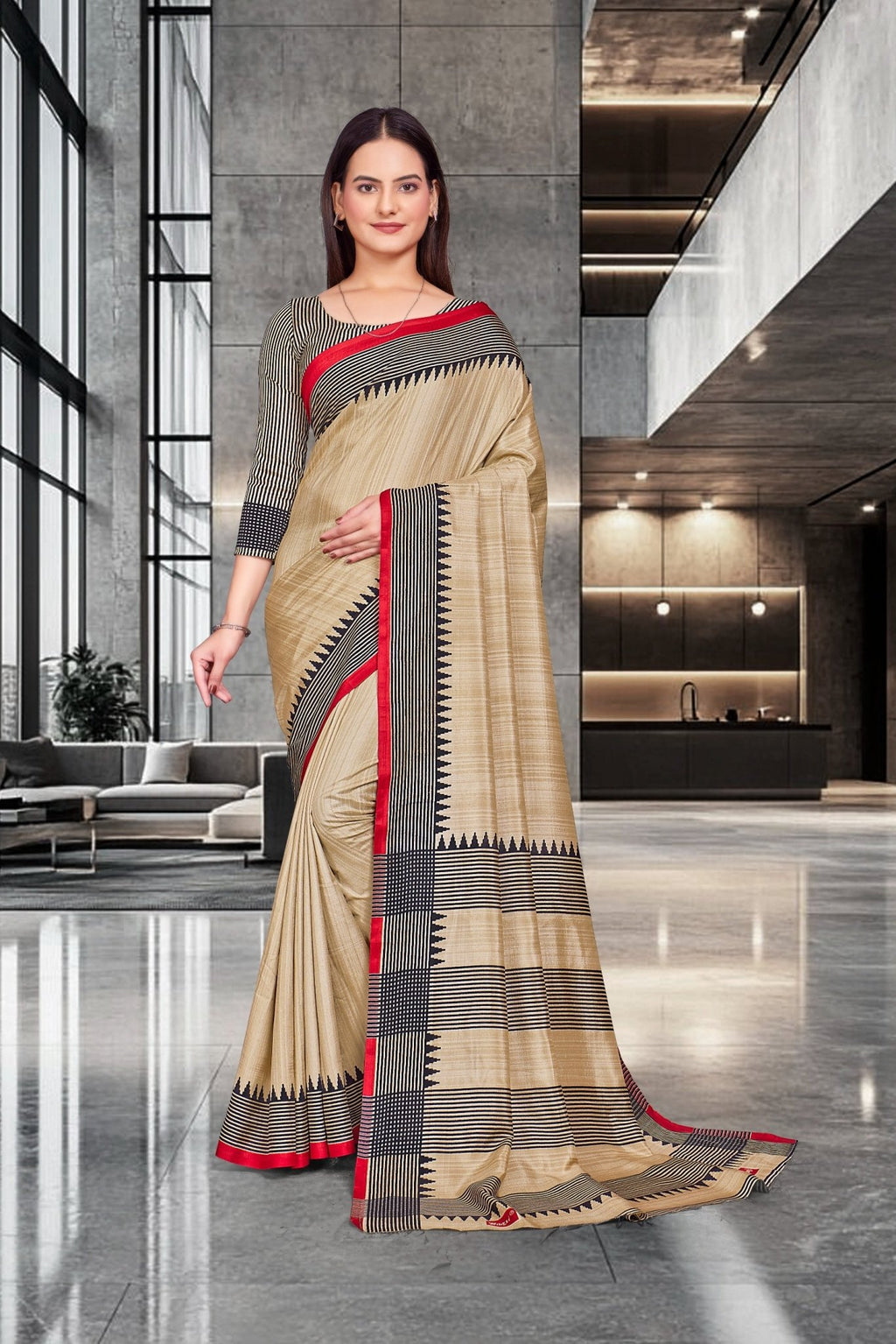 Cream Cotton Silk Teacher Edition Uniform Saree - FeministaCotton Silk