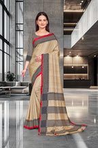 Cream Cotton Silk Teacher Edition Uniform Saree - FeministaCotton Silk
