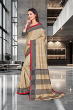 Cream Cotton Silk Teacher Edition Uniform Saree - FeministaCotton Silk