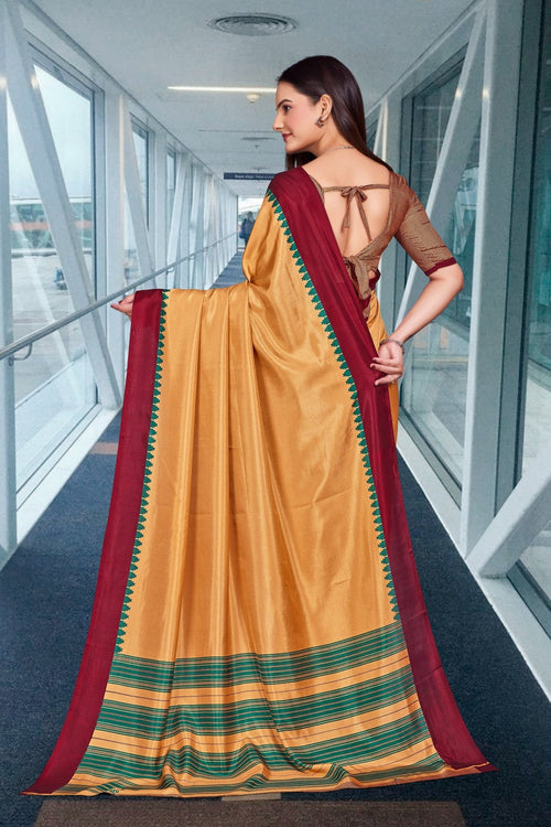 Beige Cotton Silk Corporate Uniform Saree - FeministaCotton Silk
