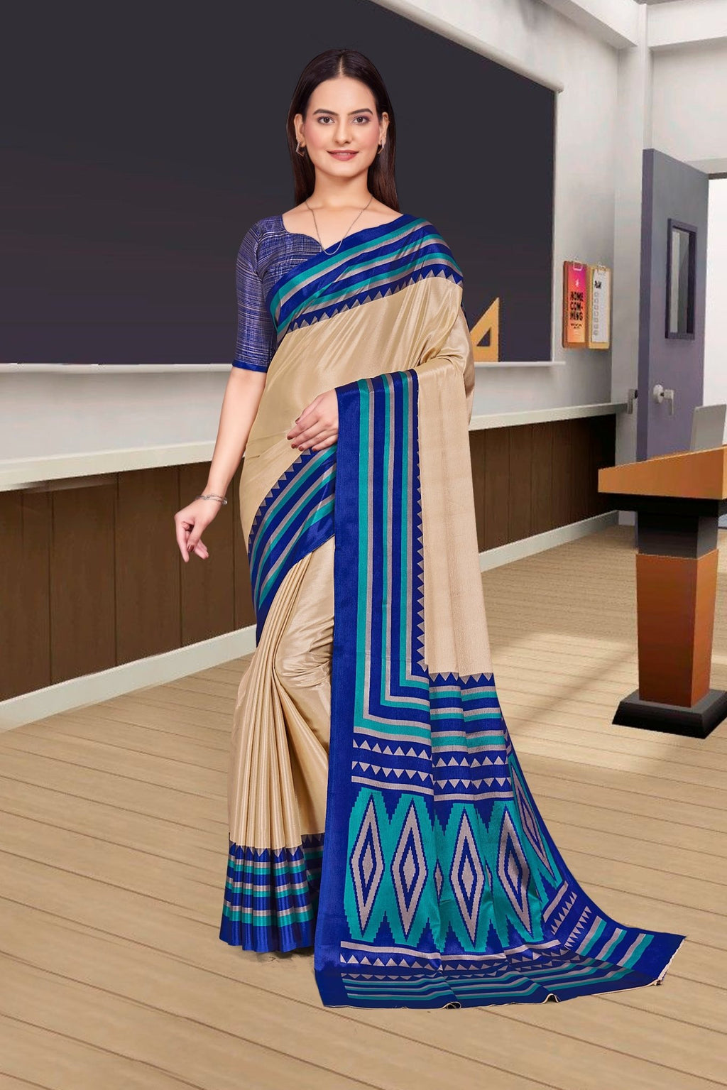 Blue Cotton Silk Corporate Professional Saree - FeministaCotton Silk