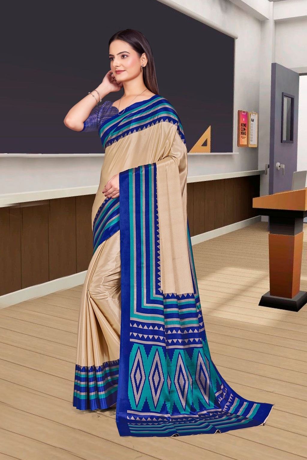 Blue Cotton Silk Corporate Professional Saree - FeministaCotton Silk