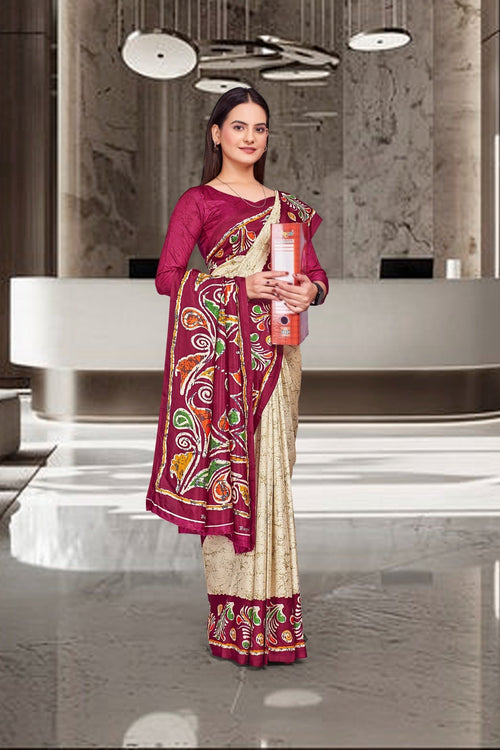 Beige Cotton Silk Professional Office Saree - FeministaCotton Silk