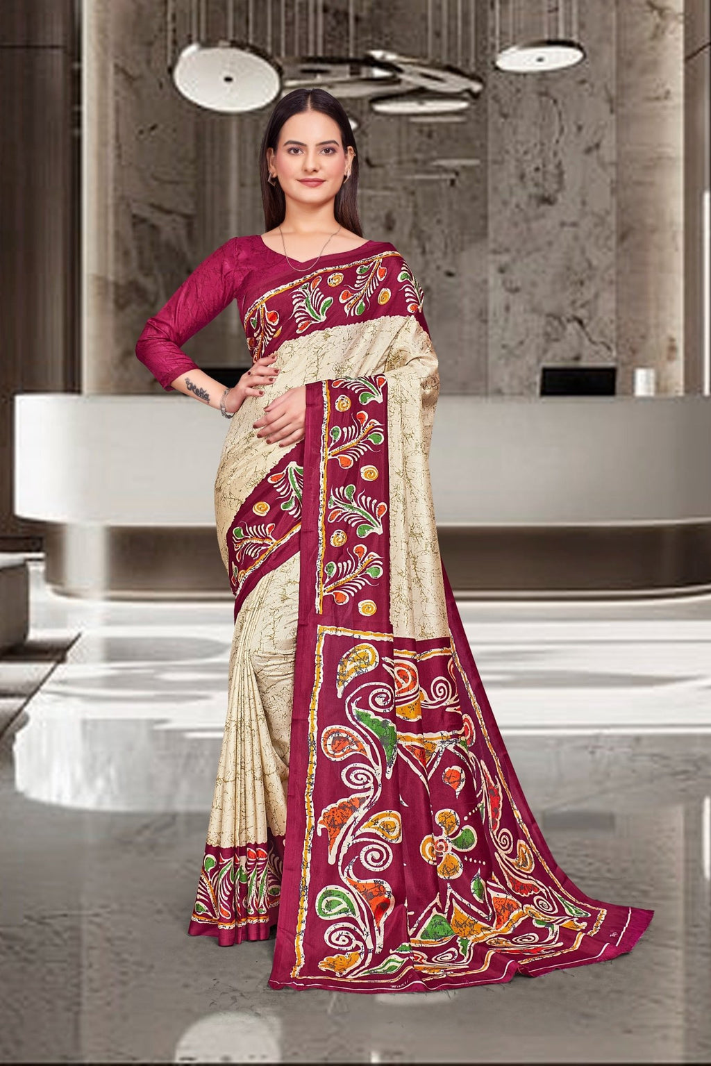 Beige Cotton Silk Professional Office Saree - FeministaCotton Silk